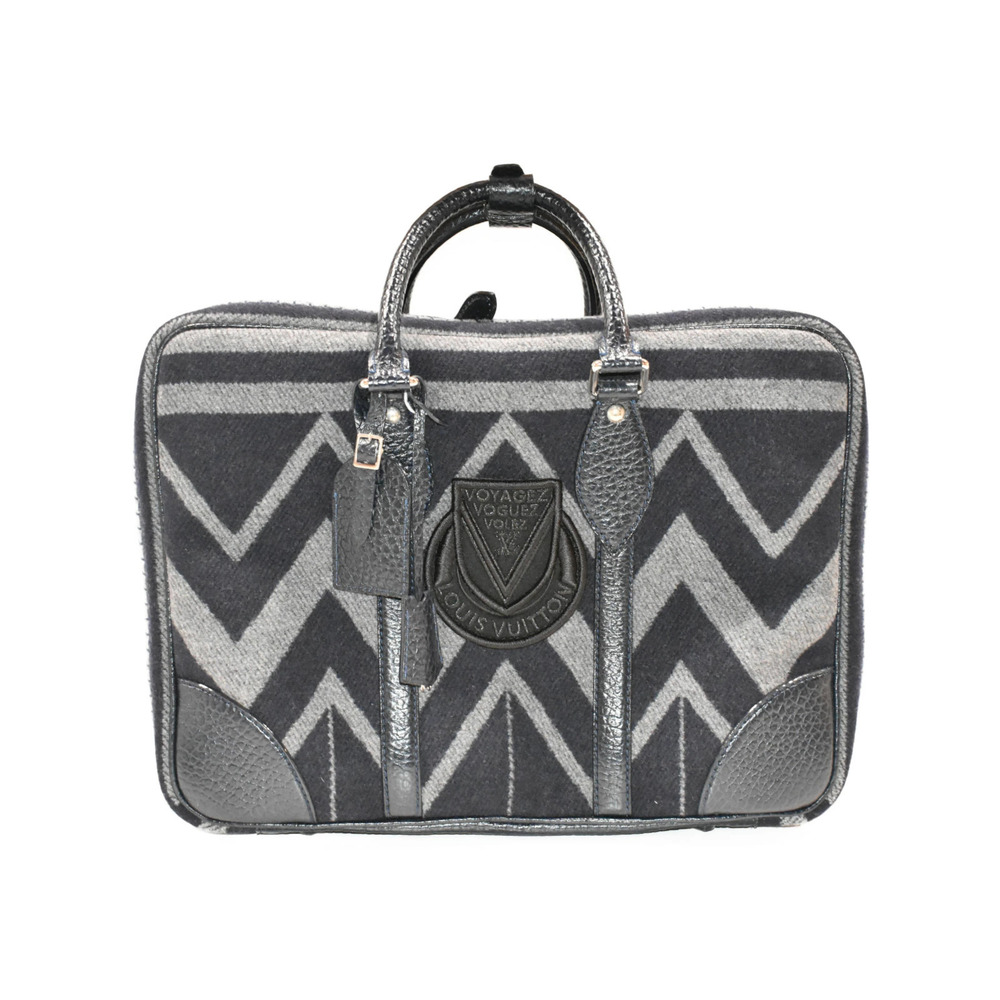 LOUIS VUITTON VOYAGEZ VOGUEZ VOLEZ Navy Blue Gray Felt Leather Handbag